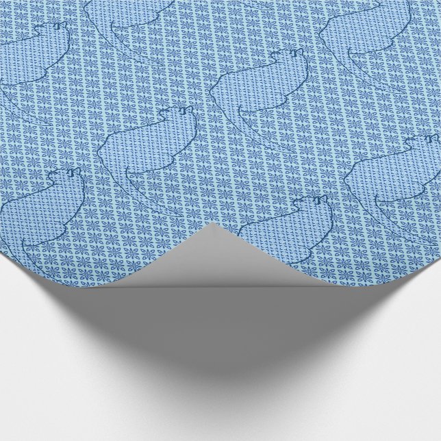 Japanese Cat - Blue Kimono Print Wrapping Paper (Corner)