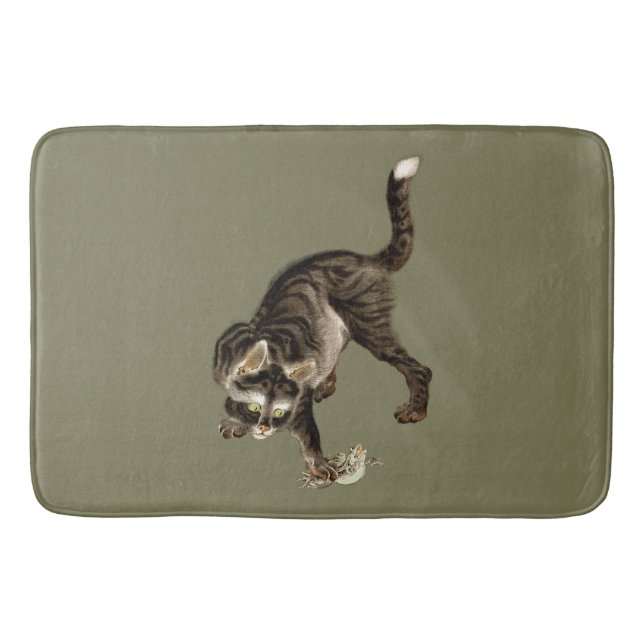 Japanese Cat Catching a Frog Bath Mat (Front)