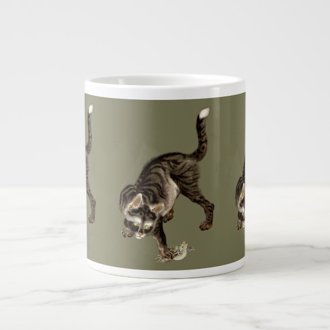 Japanese Cat Catching a Frog Large Coffee Mug (Front)