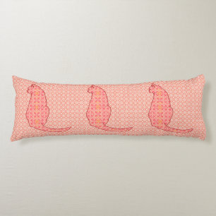 Japanese Cat - Coral Orange Batik Body Pillow