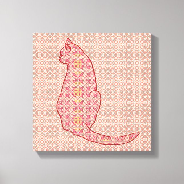 Japanese Cat - Coral Orange Batik Canvas Print (Front)