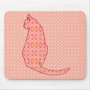 Japanese Cat - Coral Orange Batik Mouse Pad
