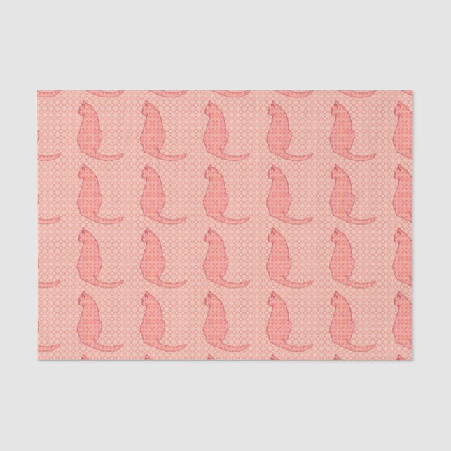 Japanese Cat - Coral Orange Batik Tissue Paper (Front)
