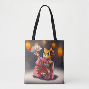 Japanese cat dancer in traditional costume  tote bag