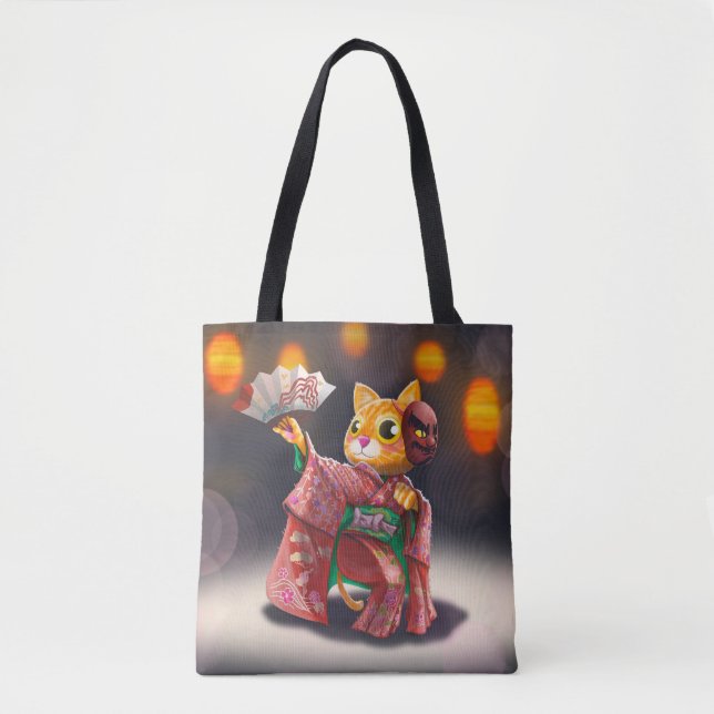 Japanese cat dancer in traditional costume  tote bag (Front)