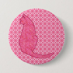Japanese Cat - Fuchsia Pink Batik 3 Inch Round Button