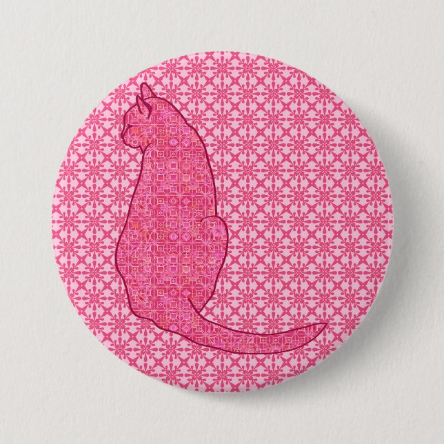 Japanese Cat - Fuchsia Pink Batik 3 Inch Round Button (Front)