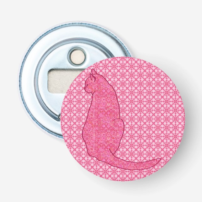 Japanese Cat - Fuchsia Pink Batik Bottle Opener (Front)