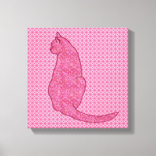 Japanese Cat - Fuchsia Pink Batik Canvas Print