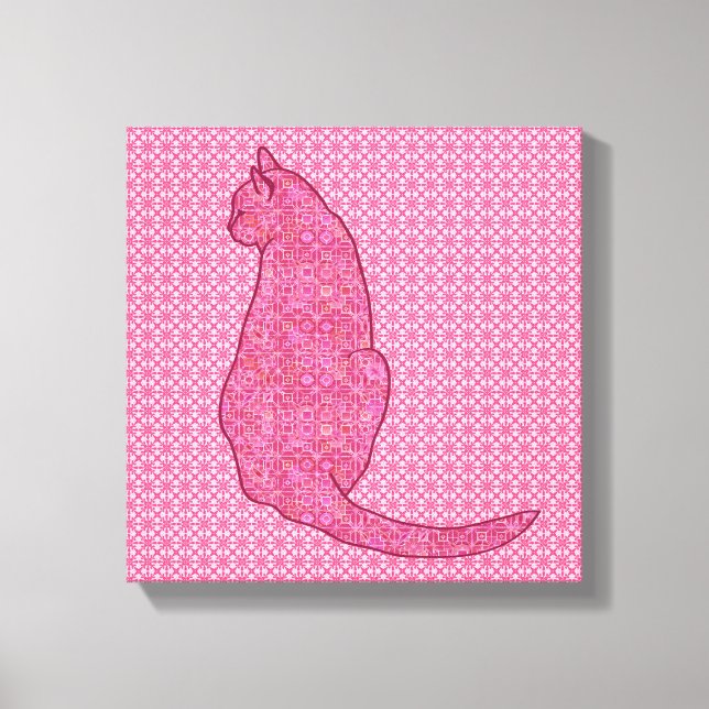 Japanese Cat - Fuchsia Pink Batik Canvas Print (Front)