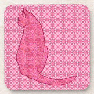 Japanese Cat - Fuchsia Pink Batik Coaster