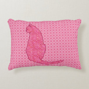 Japanese Cat - Fuchsia Pink Batik Decorative Pillo Accent Pillow