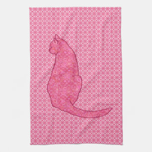 Japanese Cat - Fuchsia Pink Batik Kitchen Towel