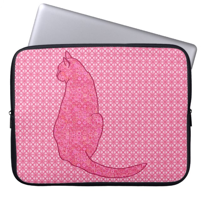 Japanese Cat - Fuchsia Pink Batik Laptop Sleeve (Front)
