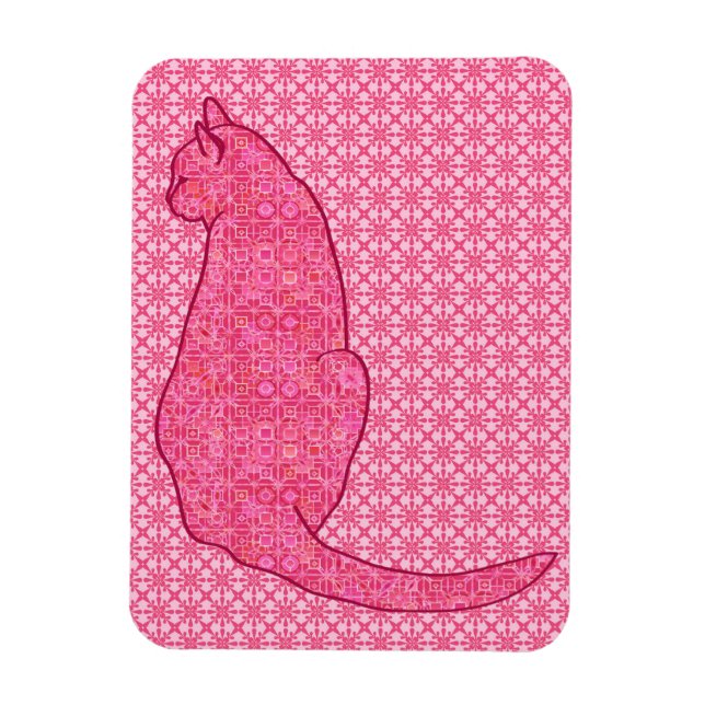 Japanese Cat - Fuchsia Pink Batik Magnet (Vertical)