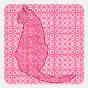 Japanese Cat - Fuchsia Pink Batik Square Sticker