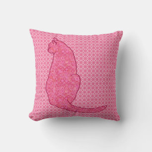 Japanese Cat - Fuchsia Pink Batik Throw Pillow