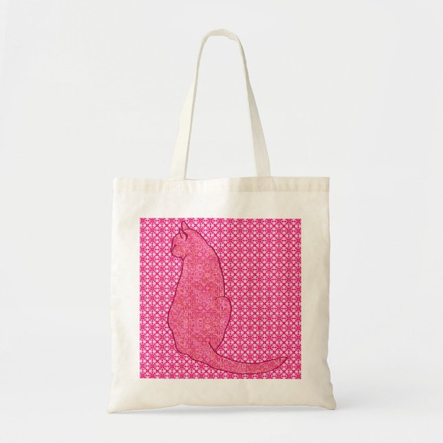 Japanese Cat - Fuchsia Pink Batik Tote Bag (Front)
