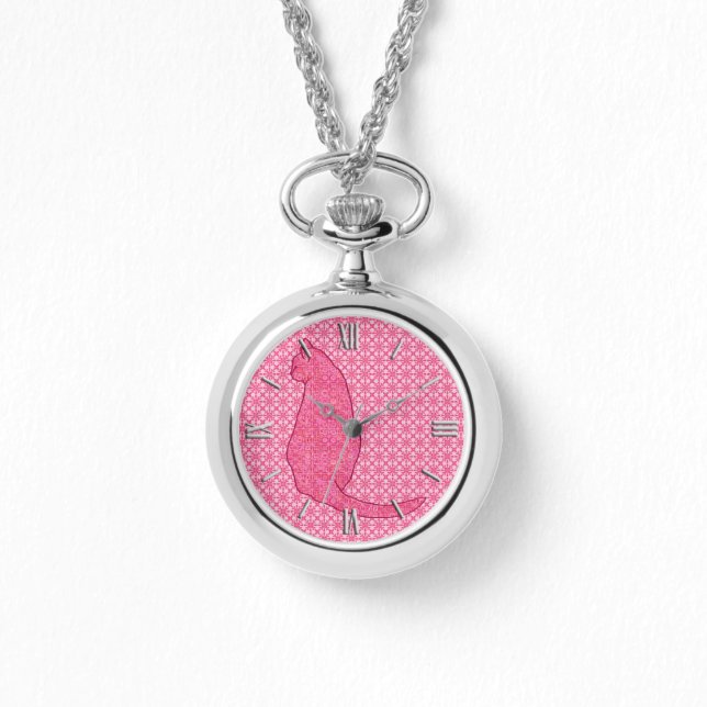 Japanese Cat - Fuchsia Pink Batik Watch (Front)