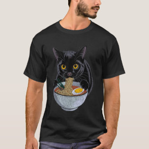Japanese Cat Funny Cat Eating Ramen Japanese Noodl T-Shirt