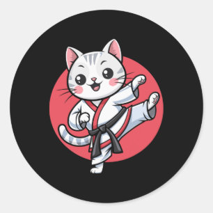 Japanese Cat Karate Kawaii Jiu Jitsu Women Girls K Classic Round Sticker