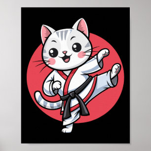 Japanese Cat Karate Kawaii Jiu Jitsu Women Girls K Poster