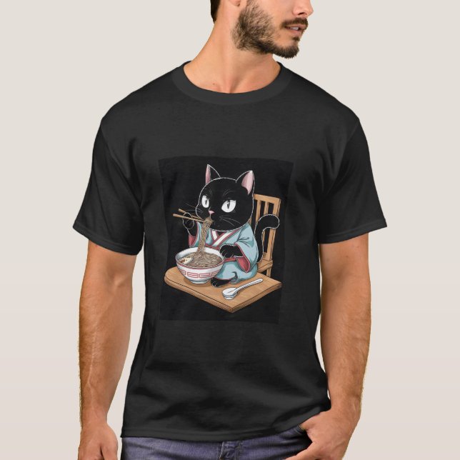 Japanese Cat Manga Animal Lover Ramen Noodle Anime T-Shirt (Front)