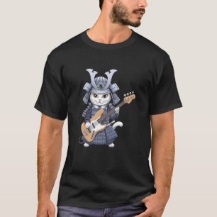 Japanese Cat Playing Bass Guitar Artistic Design T-Shirt