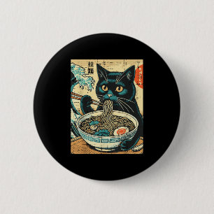 Japanese Cat Ramen Great Wave Vintage Art Food Men 2 Inch Round Button
