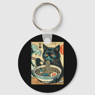 Japanese Cat Ramen Great Wave Vintage Art Food Men Keychain
