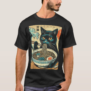 Japanese Cat Ramen Great Wave Vintage Art Food Men T-Shirt