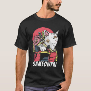 Japanese Cat Samurai Katana Sameowrai Anime Funny T-Shirt