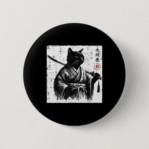 Japanese Cat Samurai Tai Chi Ninja Art Men Boys Ki 2 Inch Round Button