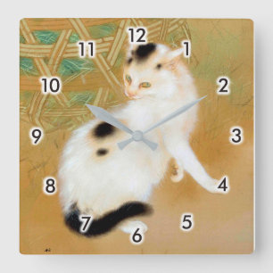 Japanese Cat, Takeuchi Seihō, Japanese Art Square Wall Clock