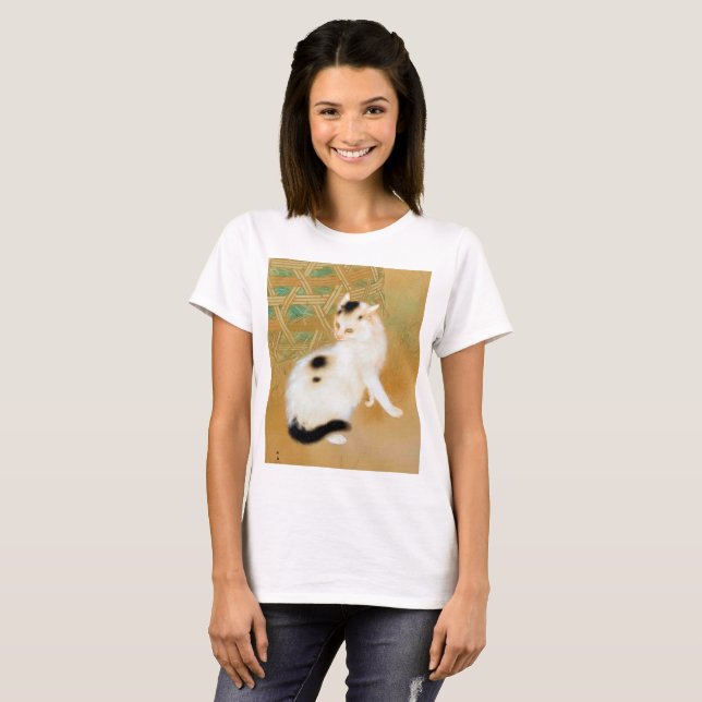 Japanese Cat, Takeuchi Seihō, Japanese Art T-Shirt (Front Full)
