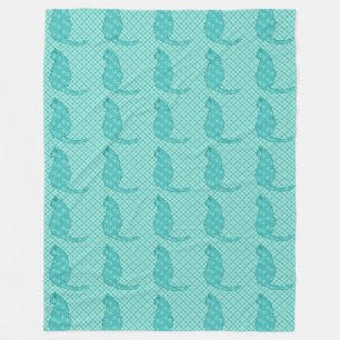 Japanese Cat - Turquoise Kimono Print Fleece Blanket