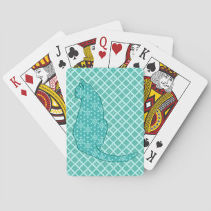 Japanese Cat - Turquoise Kimono Print Playing Cards