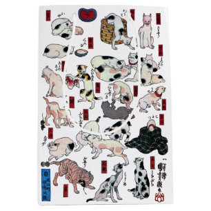 Japanese Cats (Background Colour Changeable) Medium Gift Bag
