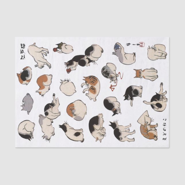 Japanese Cats (Background Colour Changeable) Tissue Paper (Front)