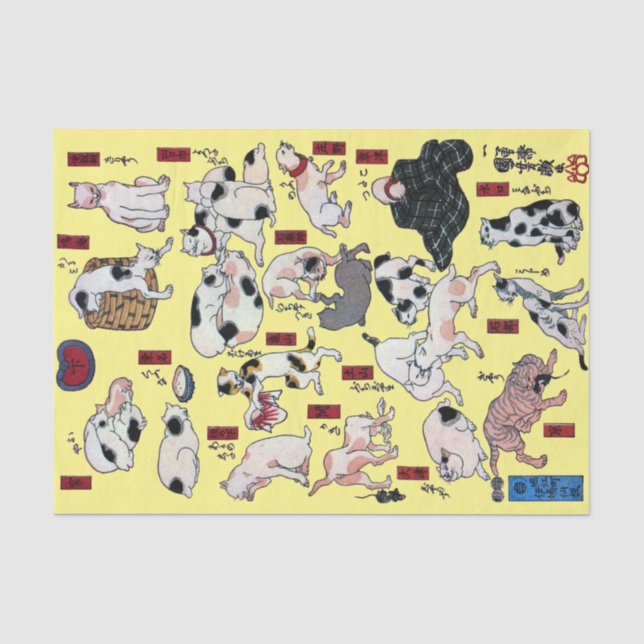 Japanese Cats (Background Colour Changeable) Tissue Paper (Front)