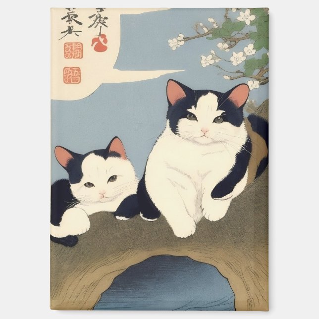 Japanese Cats Blossom Tree Magnet (Recto)