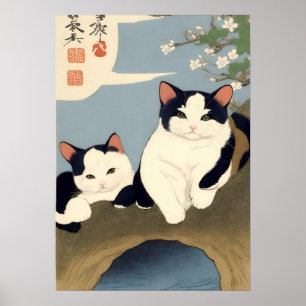 Japanese Cats Blossom Tree Wall Art