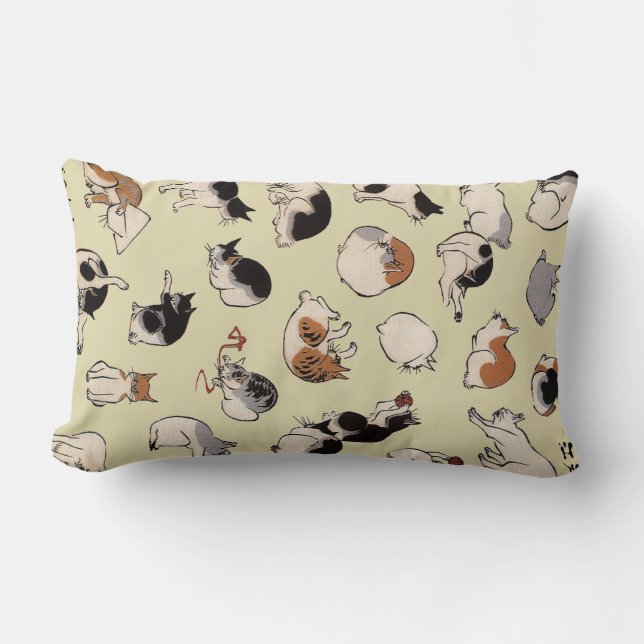 Japanese Cats (Colour Chengeable ) Lumbar Pillow (Front)