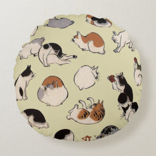 Japanese Cats (Colour Chengeable ) Round Pillow
