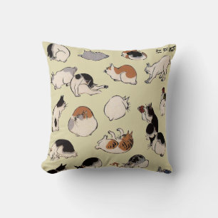 Japanese Cats (Colour Chengeable ) Throw Pillow