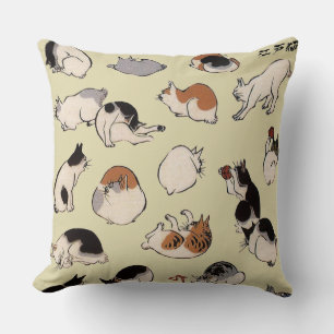Japanese Cats (Colour Chengeable ) Throw Pillow