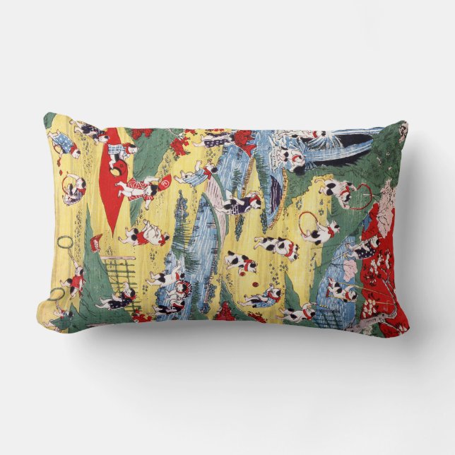 Japanese Cats Country, Utagawa Kunitoshi Lumbar Pillow (Front)