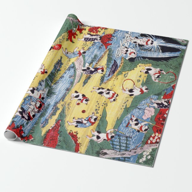 Japanese Cats Country, Utagawa Kunitoshi Wrapping Paper (Unrolled)