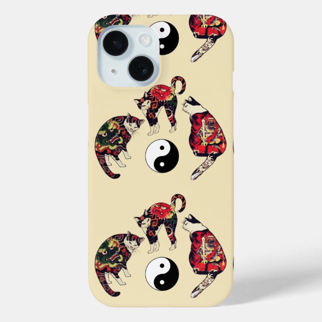 JAPANESE CATS ,DRAGON RED DEVIL TATTOOS,YIN YANG Case-Mate iPhone CASE (Back)