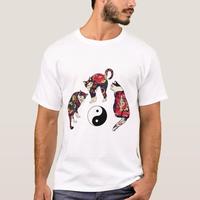 JAPANESE CATS ,DRAGON RED DEVIL TATTOOS,YIN YANG  T-Shirt (Front)